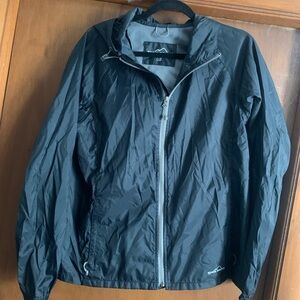 Eddie Bauer Mens black Zip Windbreaker Jacket size L spring with hood